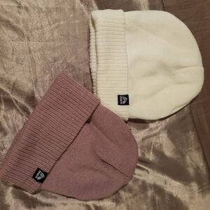 2 Women's White and Purple Snow Beanie Duo